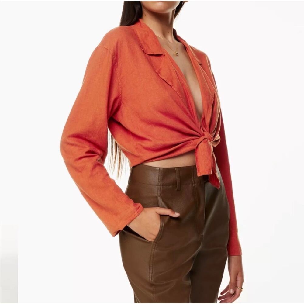 Aritzia Wilfred Free Burnt Orange Aperitif Linen Top Size Large